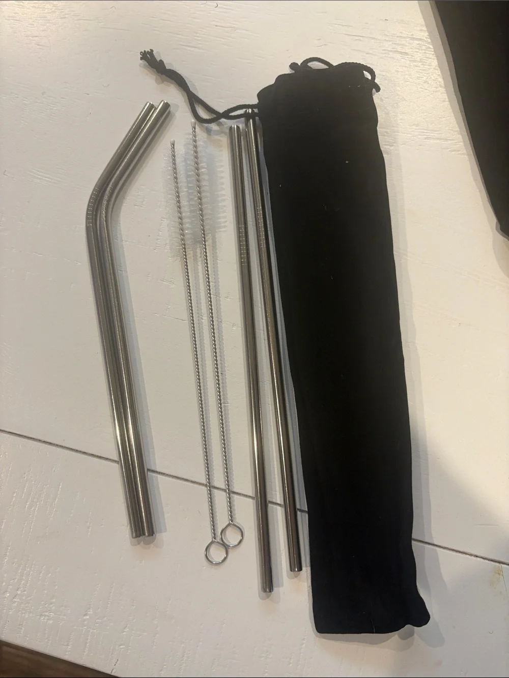 12 Reusable Stainless Steel Straw Set with Cleaning Brushes and Velvet Pouches - Picture 3 of 3